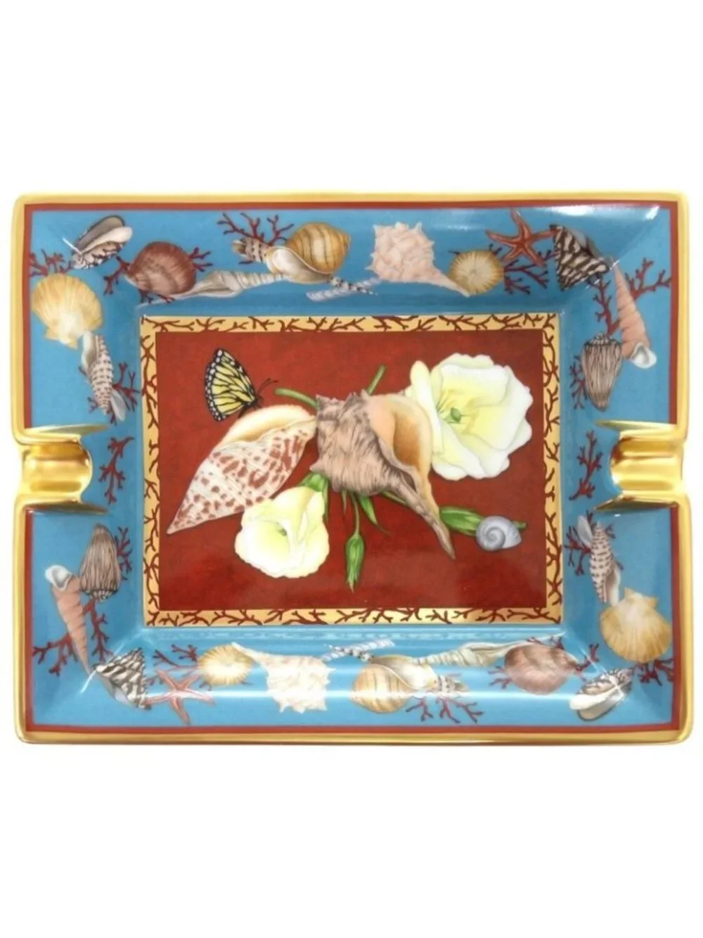 Hermes Ashtray Shelf Flower Monarch Porcelain Blue Accessory 0617